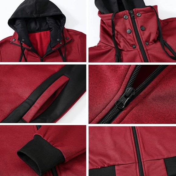 New Hooded Jacket Slim Fit Turtleneck Fleece Zip Up Hoodie Outerwear Men’s 2XL - Picture 3 of 11